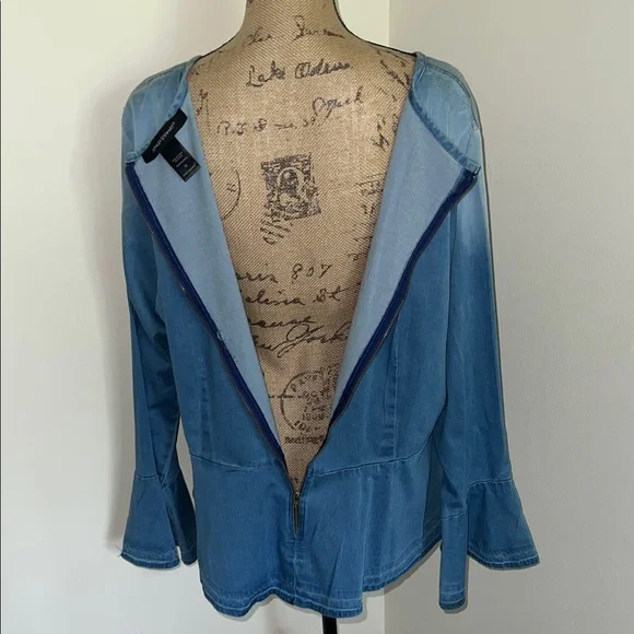 Ashley Stewart Peplum Blue Denim Blouse - Picture 6 of 7